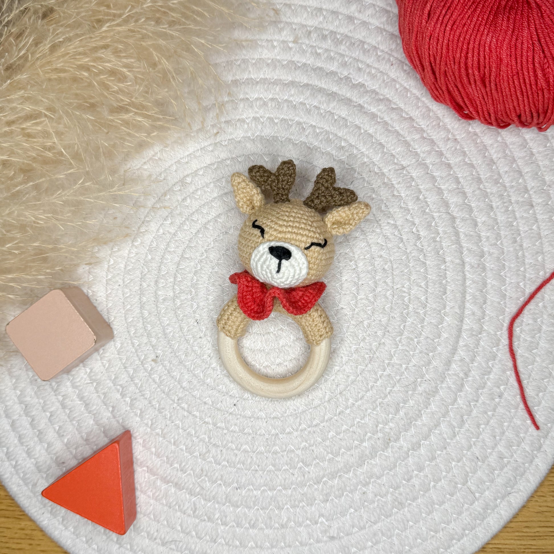 Handmade Crochet Deer Rattle Toy - Soft, Eco-Friendly Baby Gift, Newborn Sensory Toy