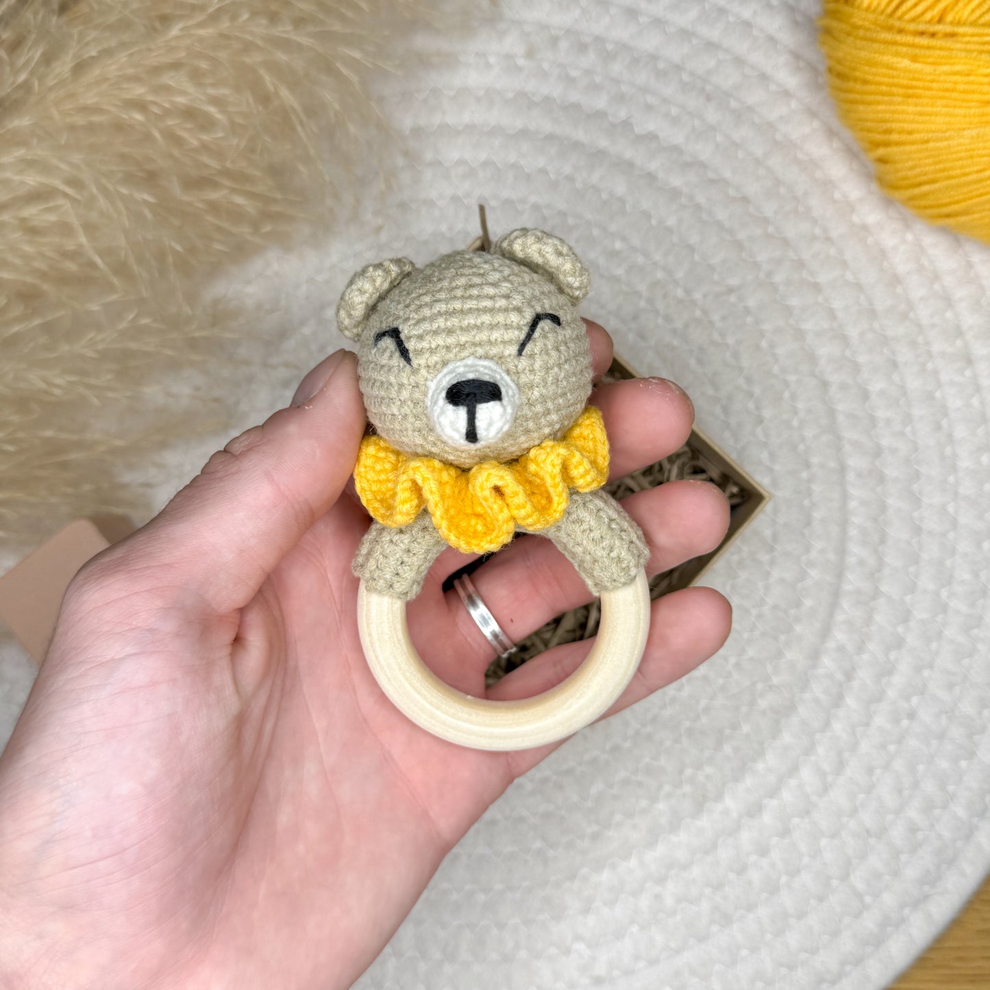 Handmade Crochet Teddy Bear Rattle - Soft, Eco-Friendly Baby Toy, Newborn Gift